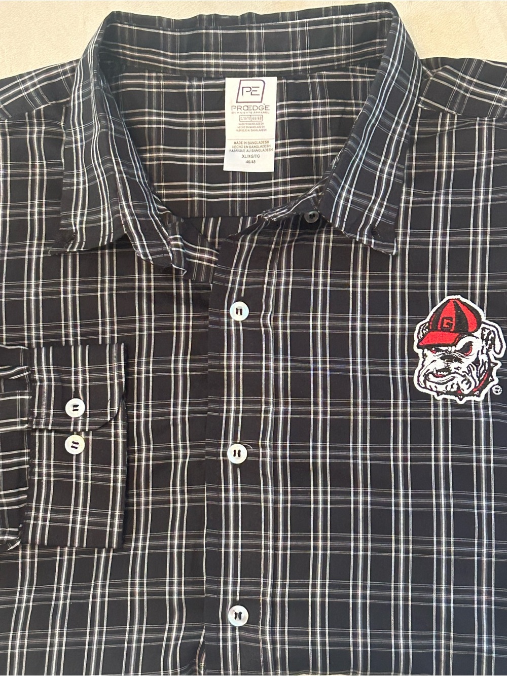 Pro Edge Georgia Bulldogs Plaid Button Down Shirt Men's XL Black NCAA